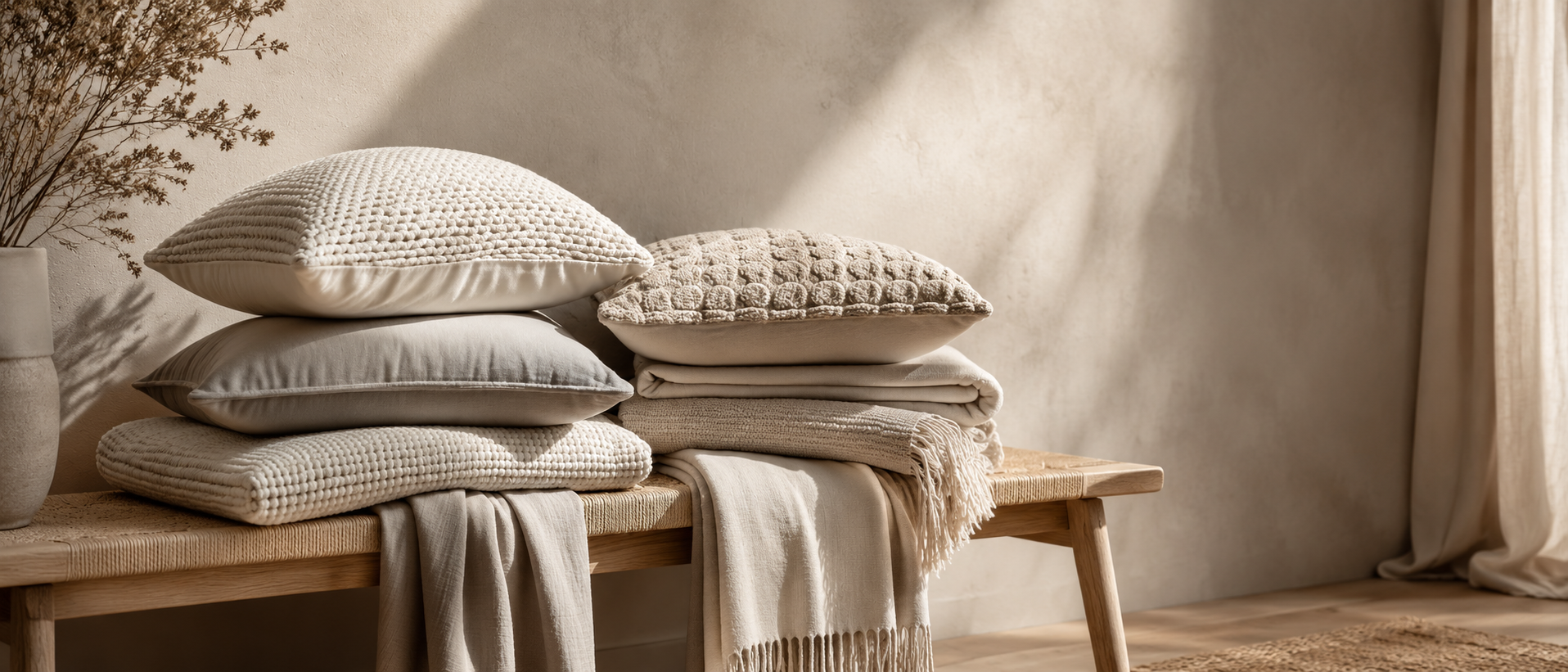 Decorative cushions styled in a warm living space
