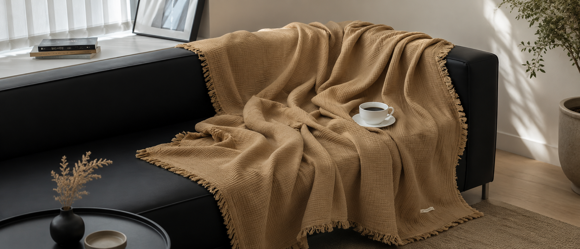 Soft home textiles arranged in a calm and welcoming interior