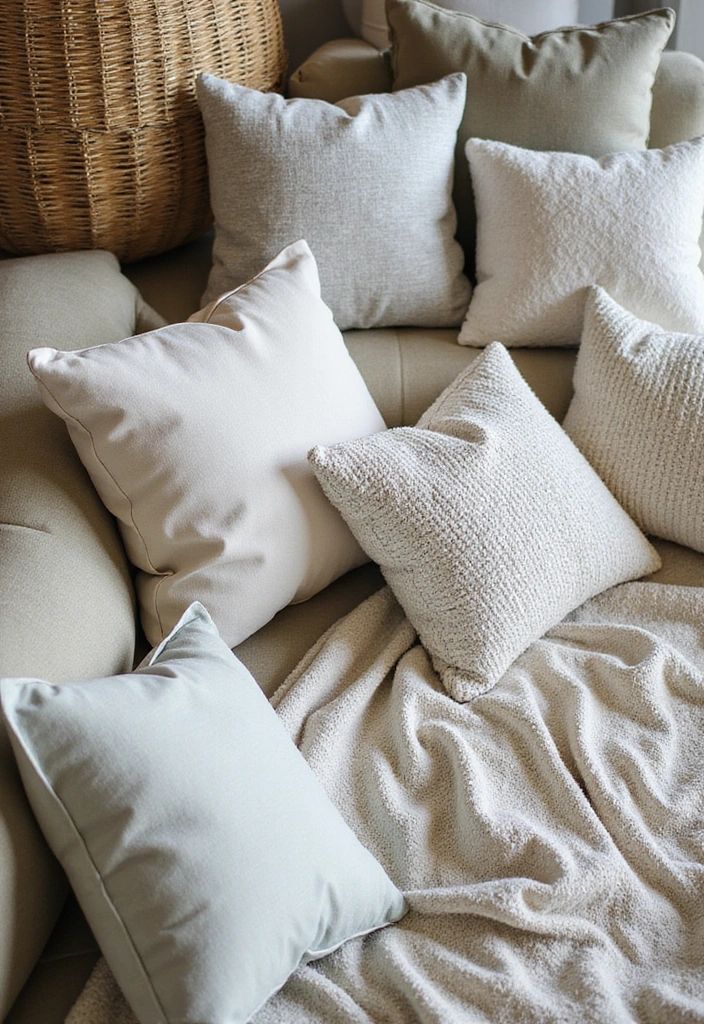 Decorative cushions styled in a warm and comfortable living space
