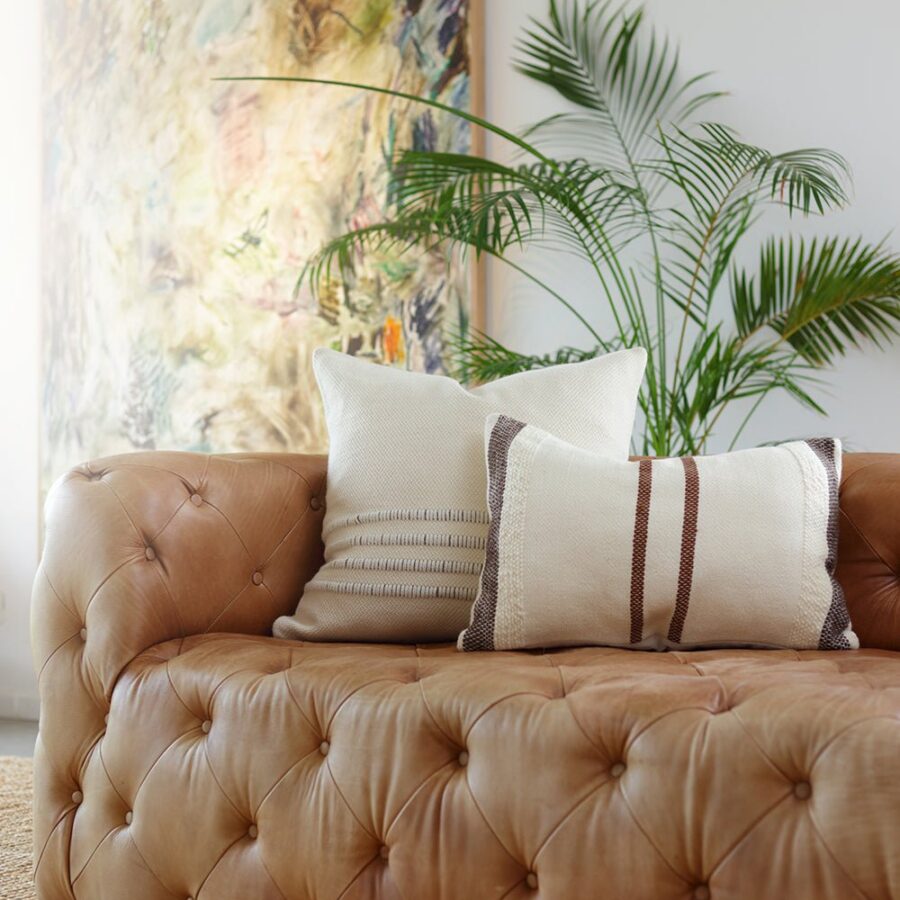 Border Stripe Linen Square Pillow