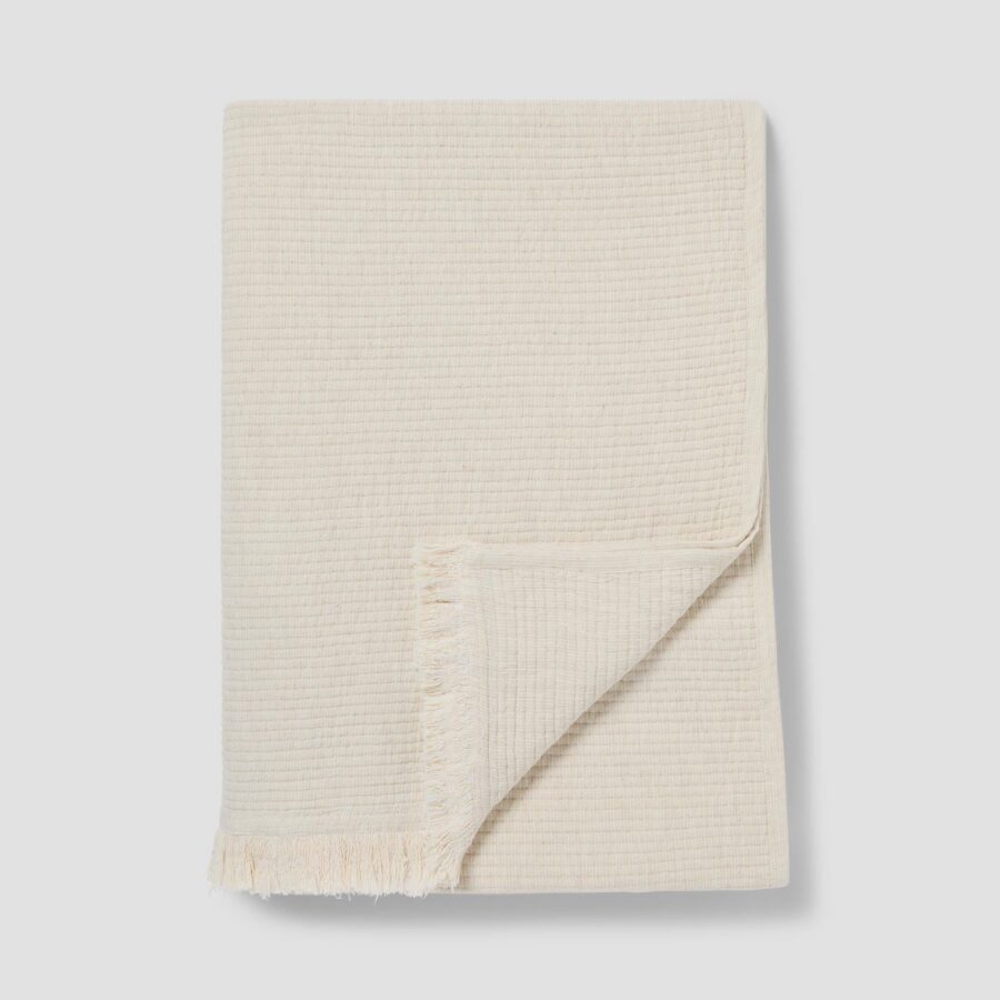 Oatmeal Textured Cotton Throw Blanket - Soft Fringe