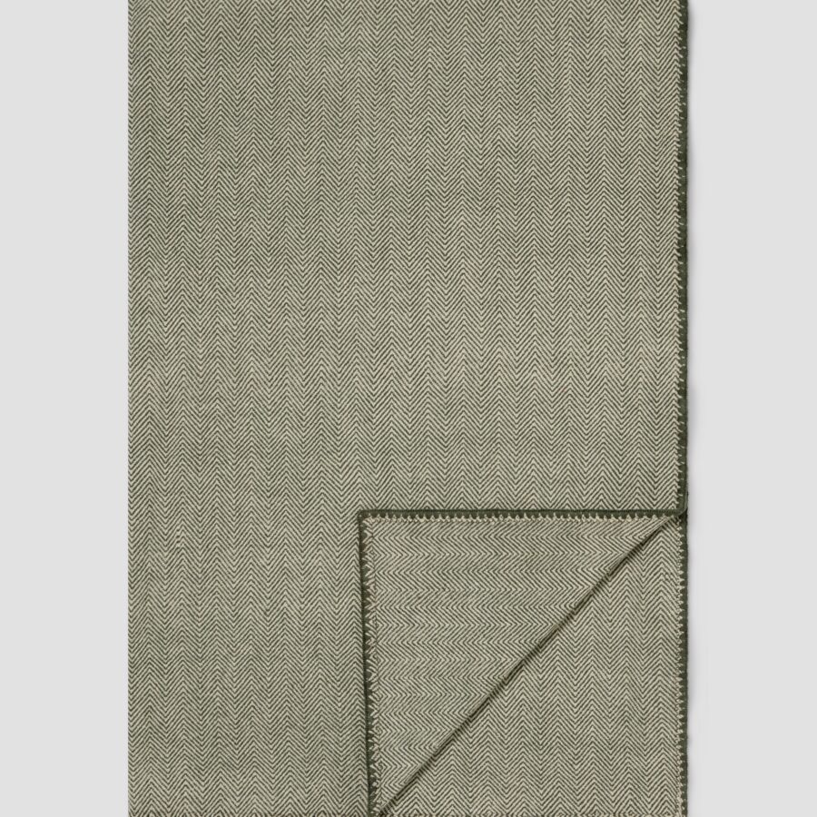 Fern Green Herringbone Wool Blanket - Oversized Cozy Throw