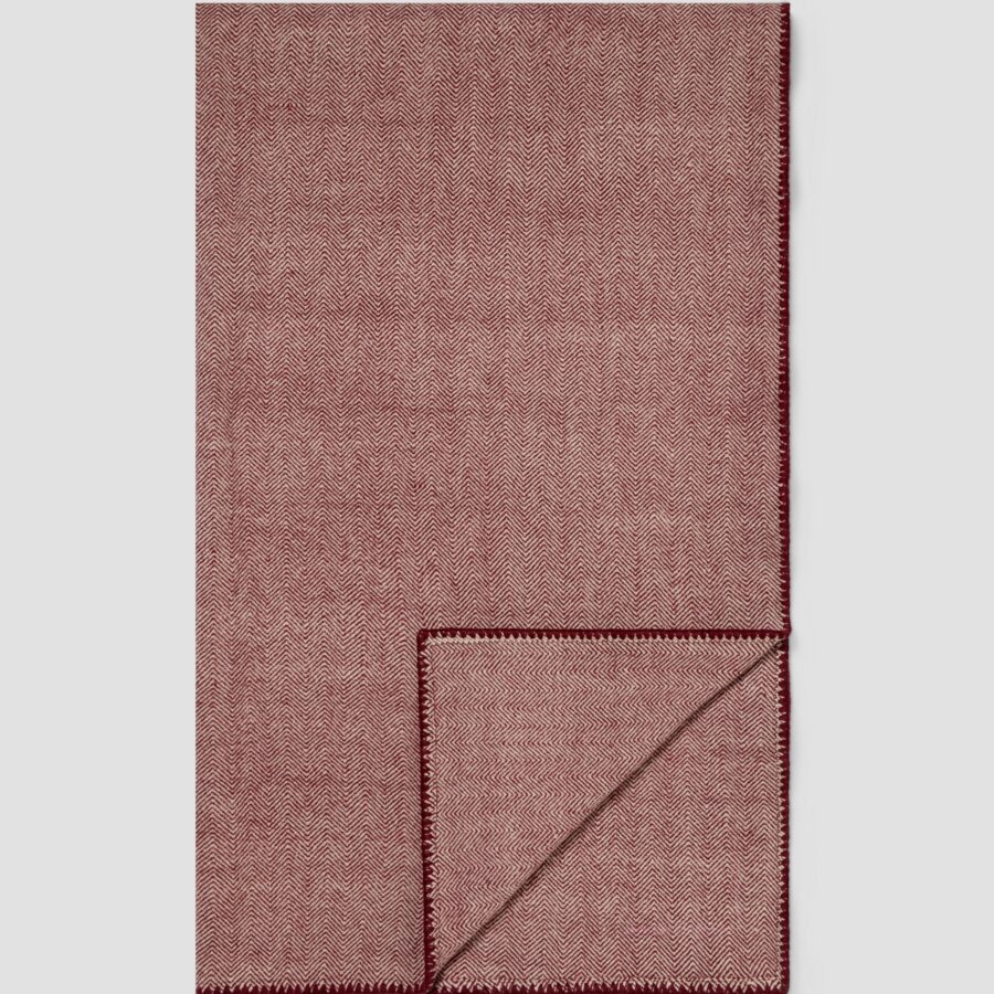 Rhubarb Herringbone Wool Blanket - Cream Zigzag Weave