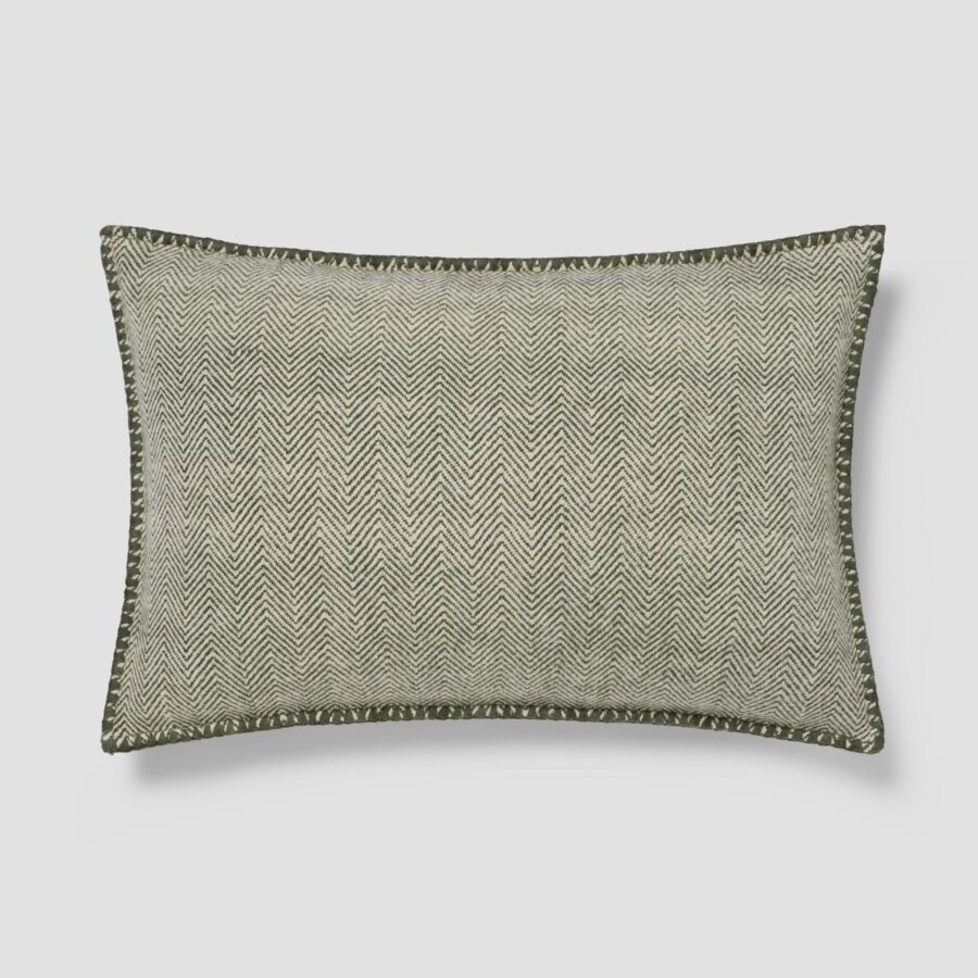Fern Green Herringbone Wool Rectangle Cushion Cover - 16 x 24 in
