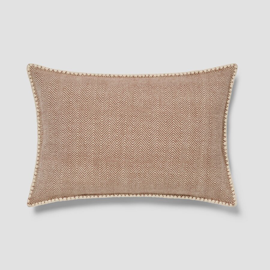 Mocha Herringbone Wool Rectangle Cushion Cover - 16 x 24 in