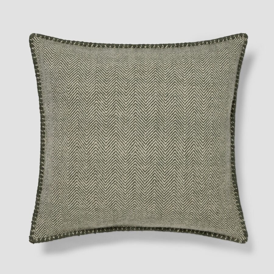 Fern Green Herringbone Wool Square Cushion Cover - 20 x 20 in