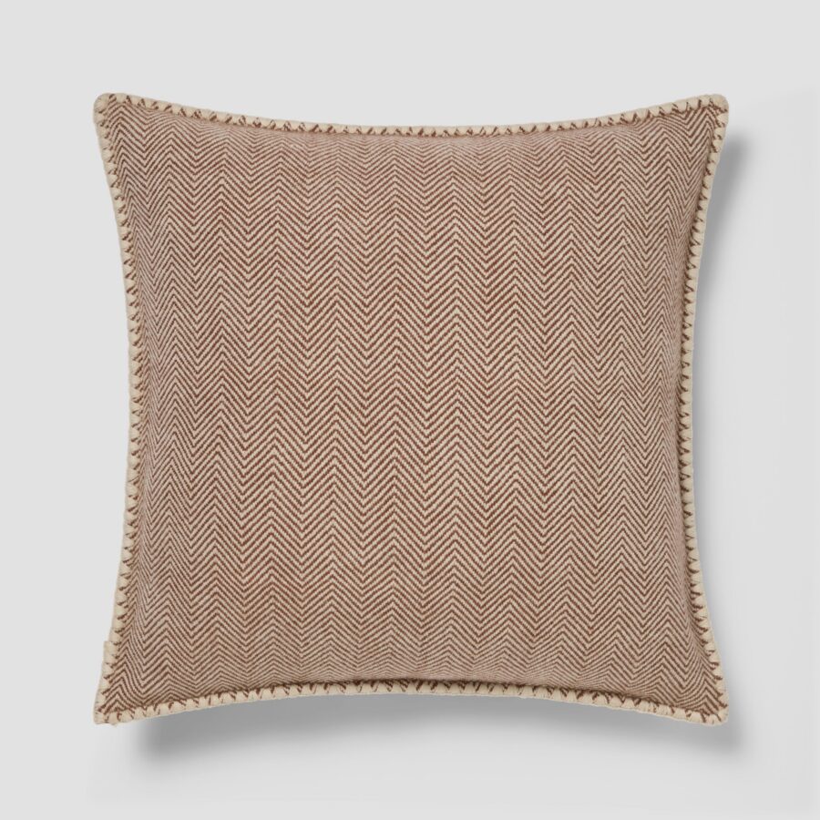 Mocha Herringbone Wool Square Cushion Cover - 20 x 20 in