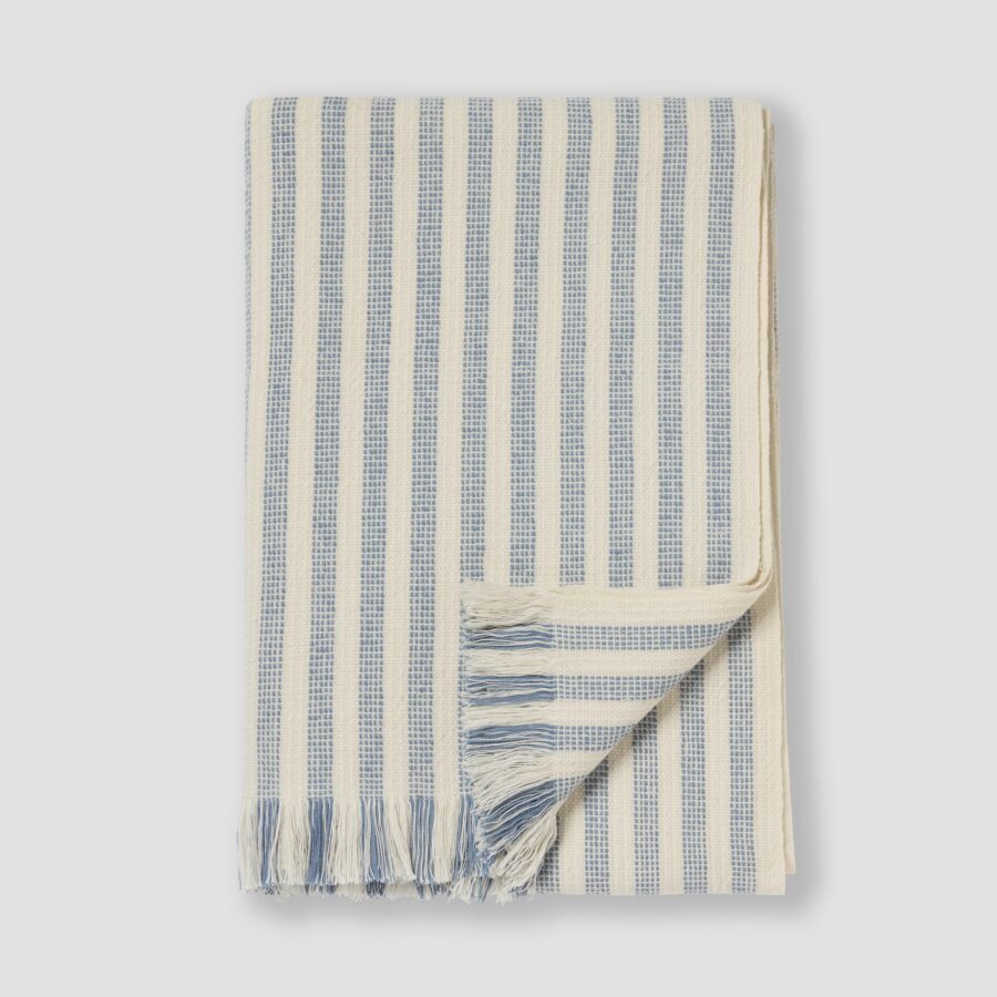 Coastal Blue Striped Wool Throw Blanket - 140 x 220 cm
