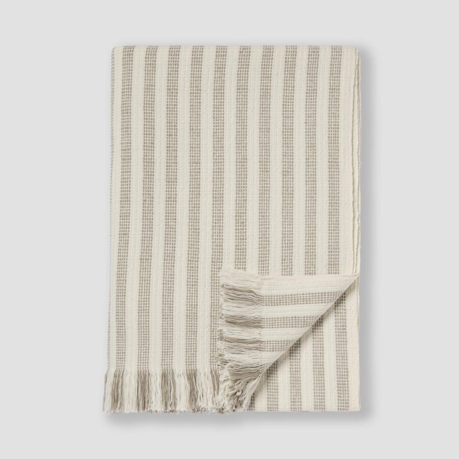 Oatmeal Striped Wool Throw Blanket - 140 x 220 cm