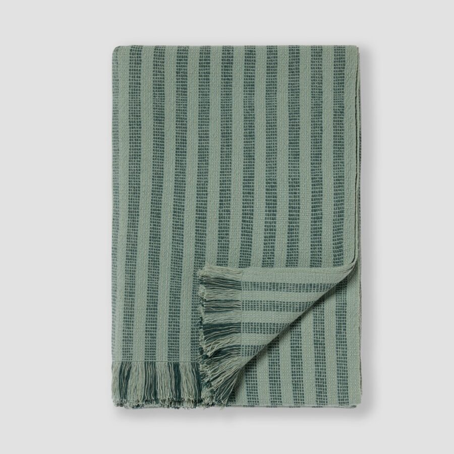 Pine Green Striped Wool Throw Blanket - 140 x 220 cm