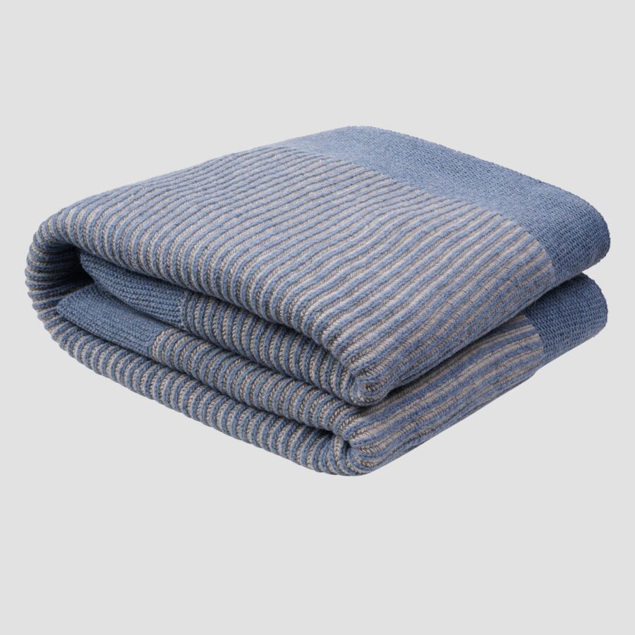 Stone Blue Striped Knit Throw Blanket