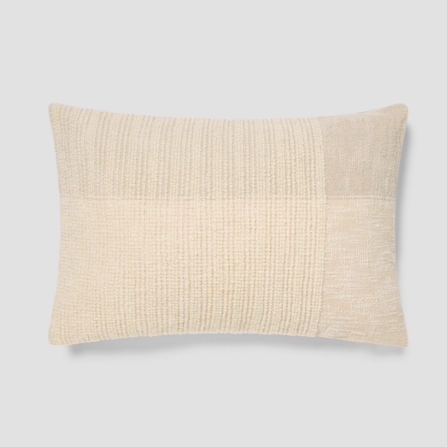 Cream & Oatmeal Cross Weave Wool Rectangle Cushion Cover - 16 x 24 in